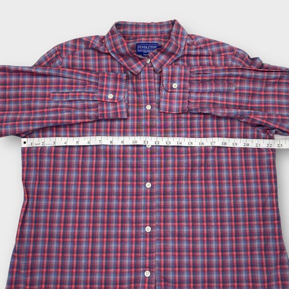 Pendleton Shirt Womens Extra Large Red Blue Check Button Up Long Sleeve Outdoor - Picture 12 of 14